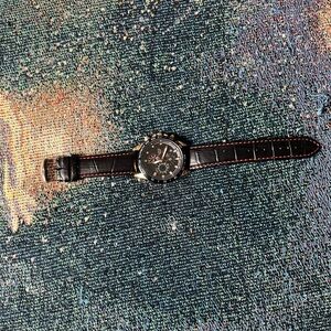 LIGE Red & Black Leather Strap Stainless Steel Watch Chronograph Casual Sport